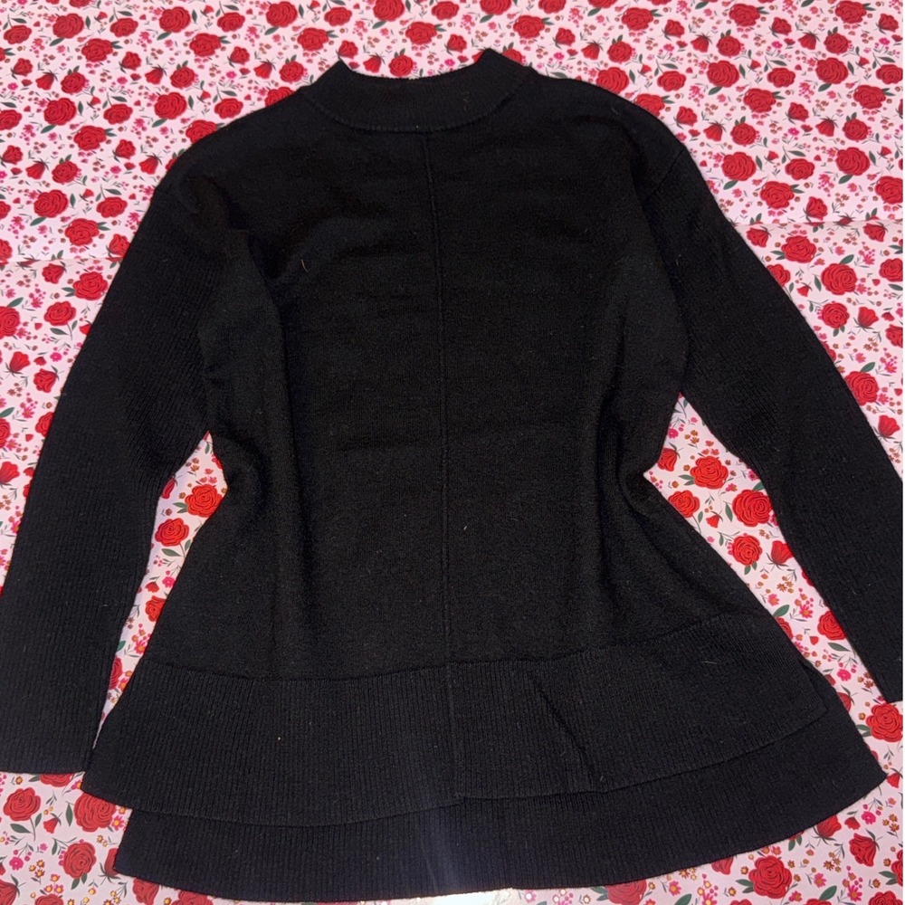 Talbots Petite Black 100% Pure Merino Wool Mock Neck Sweater High Low Hem MP c3